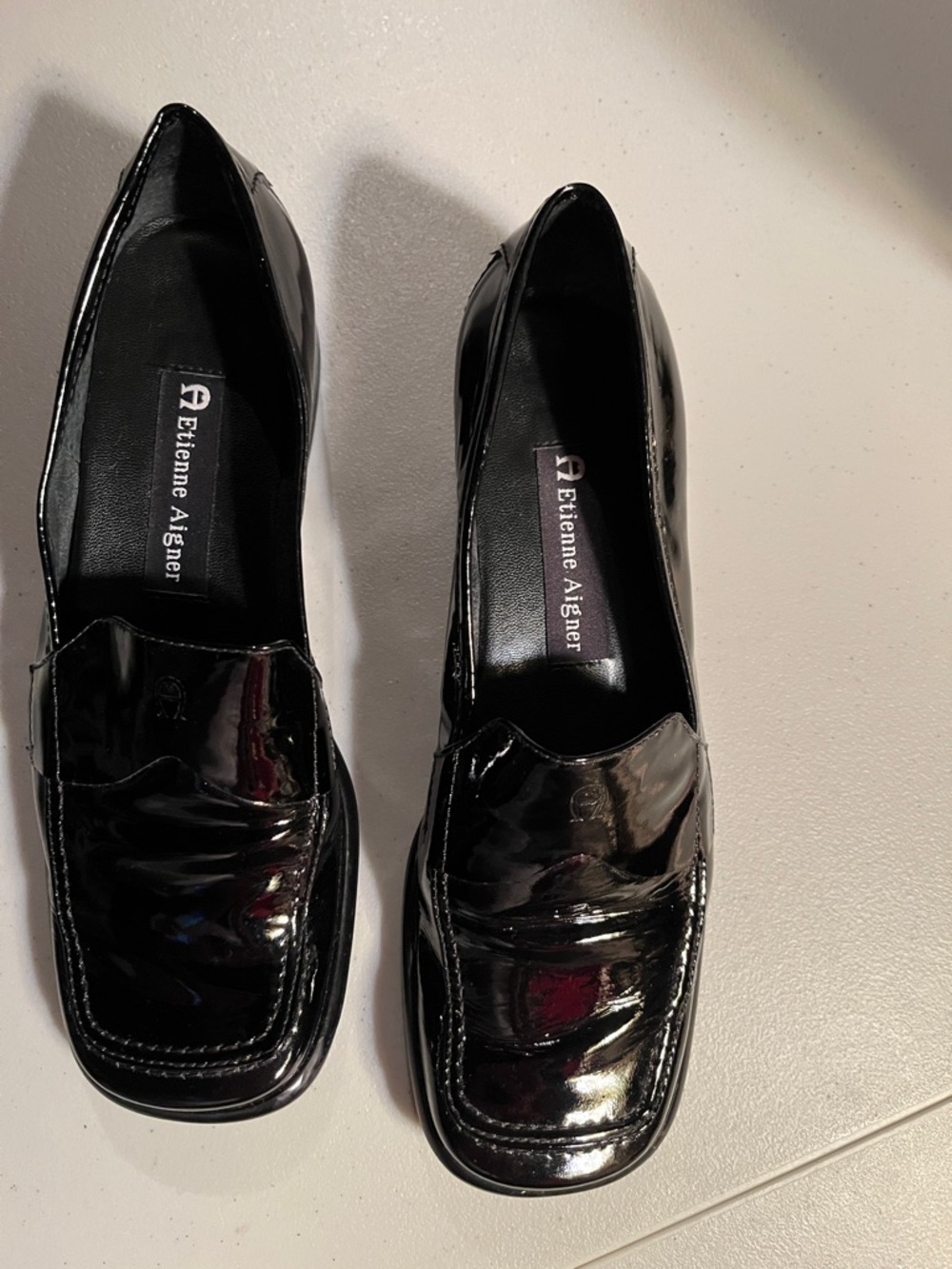 Etienne Aigner Black Patent Loafers with Gloss Finish